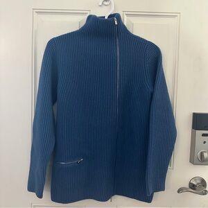 Manrico Cashmere Sweater Jacket M | Blue Full Zip Turtleneck Italian Knit